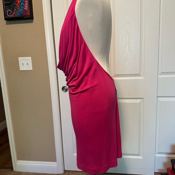 BeBe Deep Plunge bodycon Hot Pink Halter Dress NWT - Picture 2 of 4